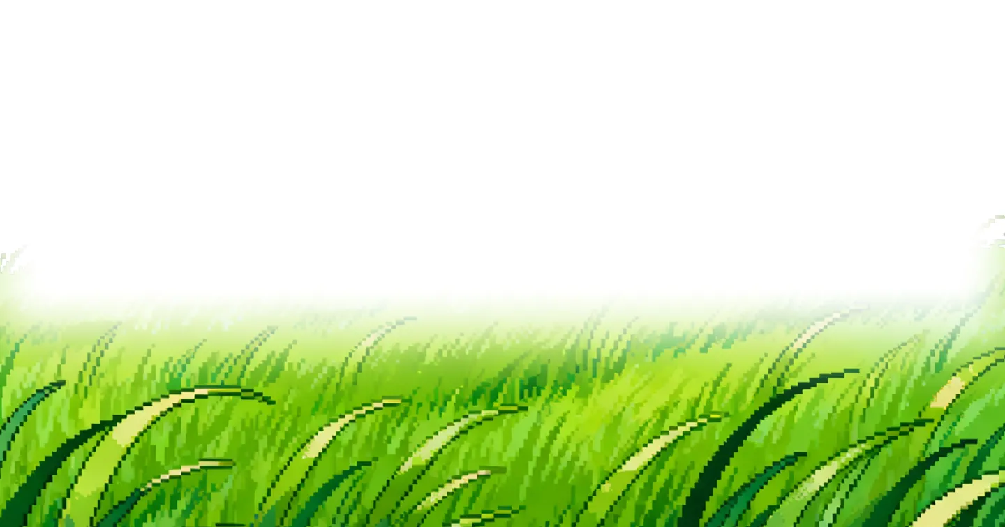 Pixel art style illustration of green grass blades in the foreground with a white background.
